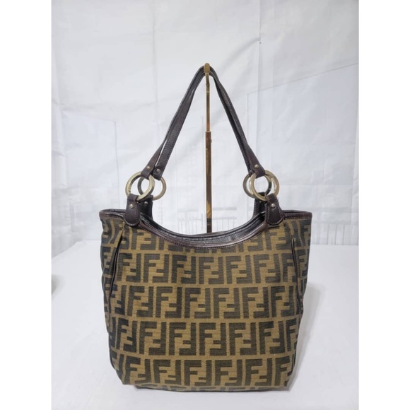 Authentic Fendi Tobacco Zucca Chef Moro Canvas And Leather Tote Bag - Picture 4 of 13